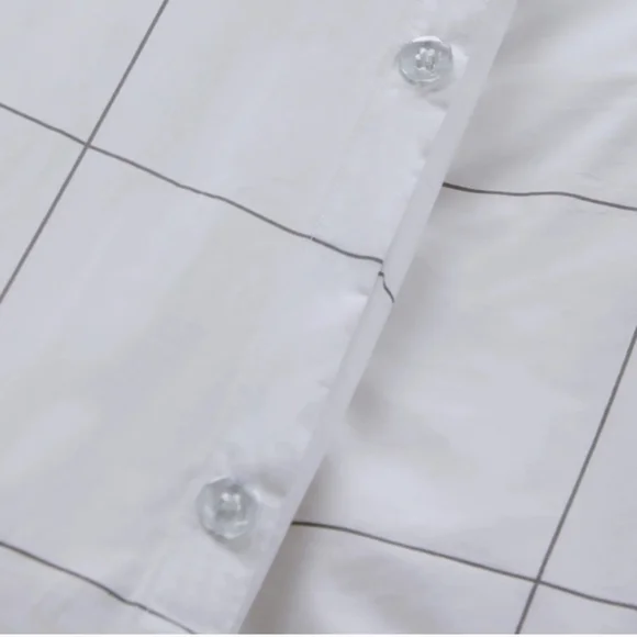 Classic Organic Cotton Percale Duvet Cover + 2 Shams TWIN Bedding Set Windowpane - Picture 6 of 10